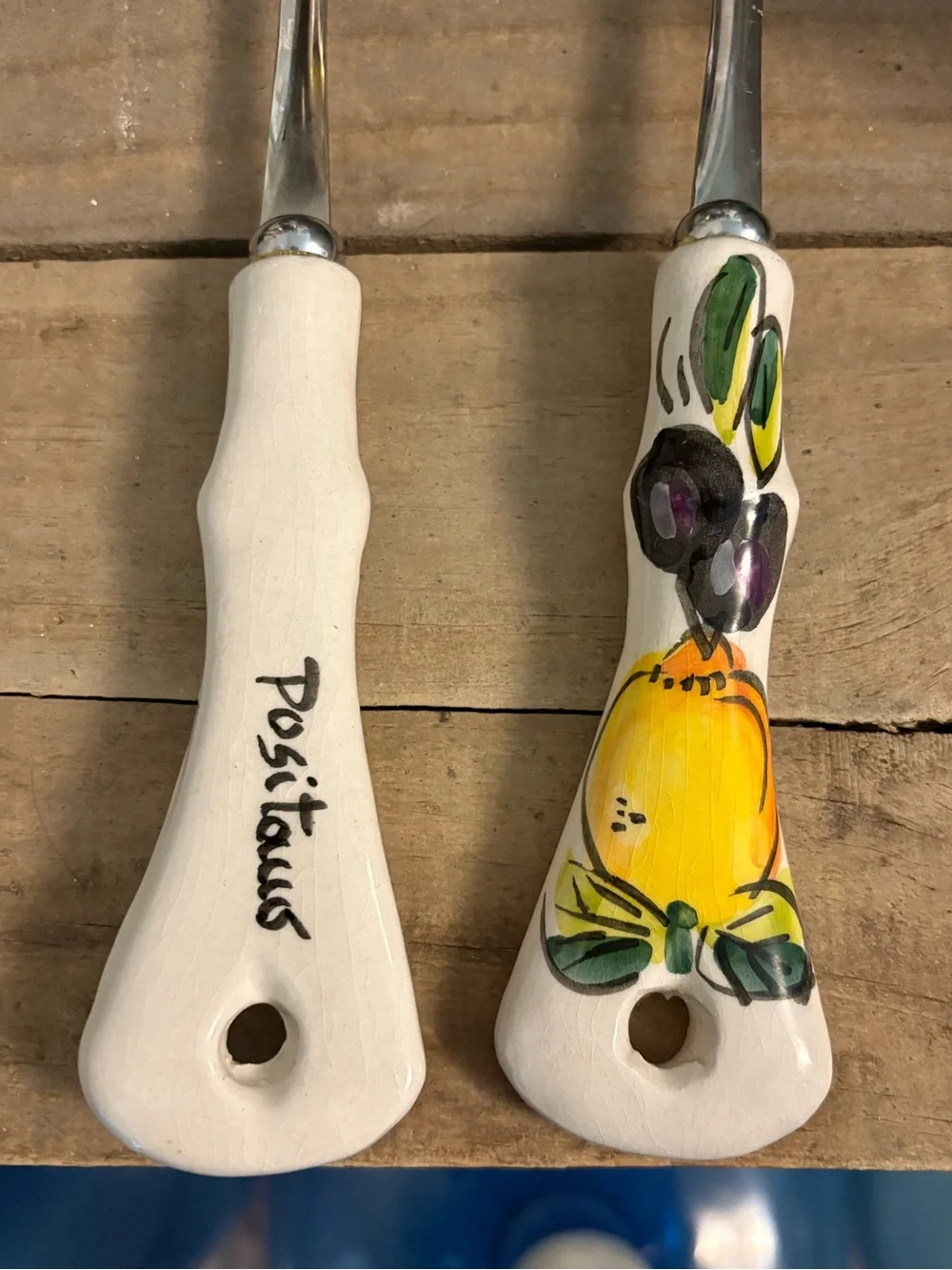 Hand-Painted Ceramic Handle Salad Server Set - Yellow Floral Positano